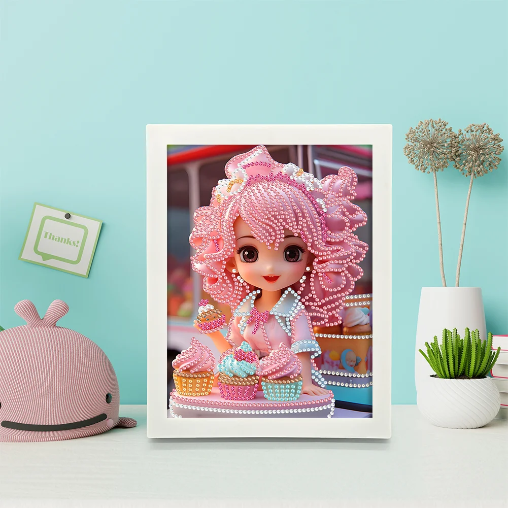 Diamond Painting - Partial Crystal Rhinestone Drill - Cartoon Girl(Canvas|15*20cm)【with Plastic Frame】