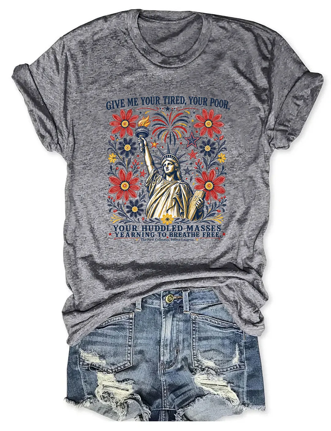 Statue Of Liberty USA Floral T-shirt