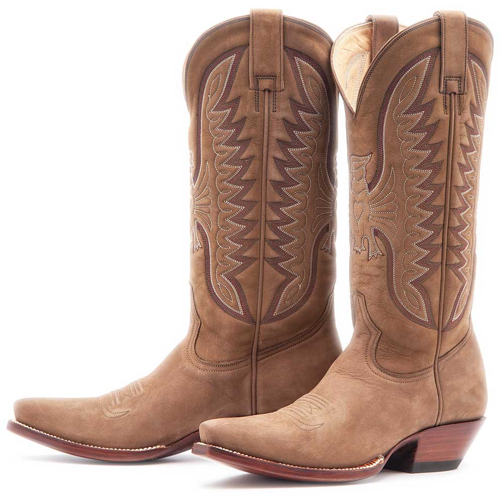 Tan Stitching Snip Toe Chunky Heel Mid-Calf Wide Calf Cowgirl Boots Nicepairs