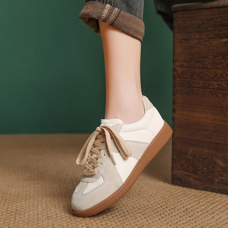 Yyvonne Layer Cowhide Low Helper Shoes Women 2025 Spring New Leisure Training Shoes Fashion Round Head Small White Shoes