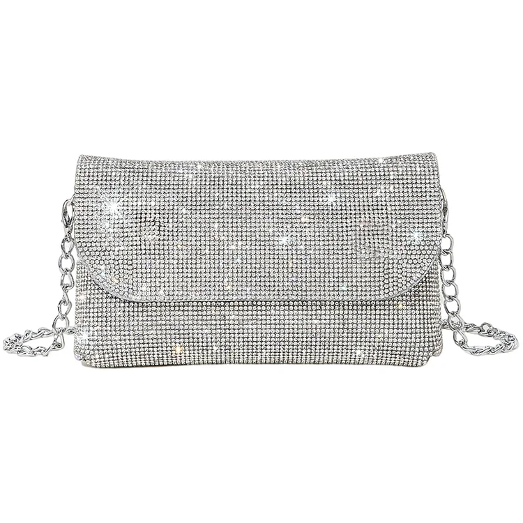 Rhinestone Envelope Handbags 2023 Women PU Leather Mini Evening Bags (Silver)