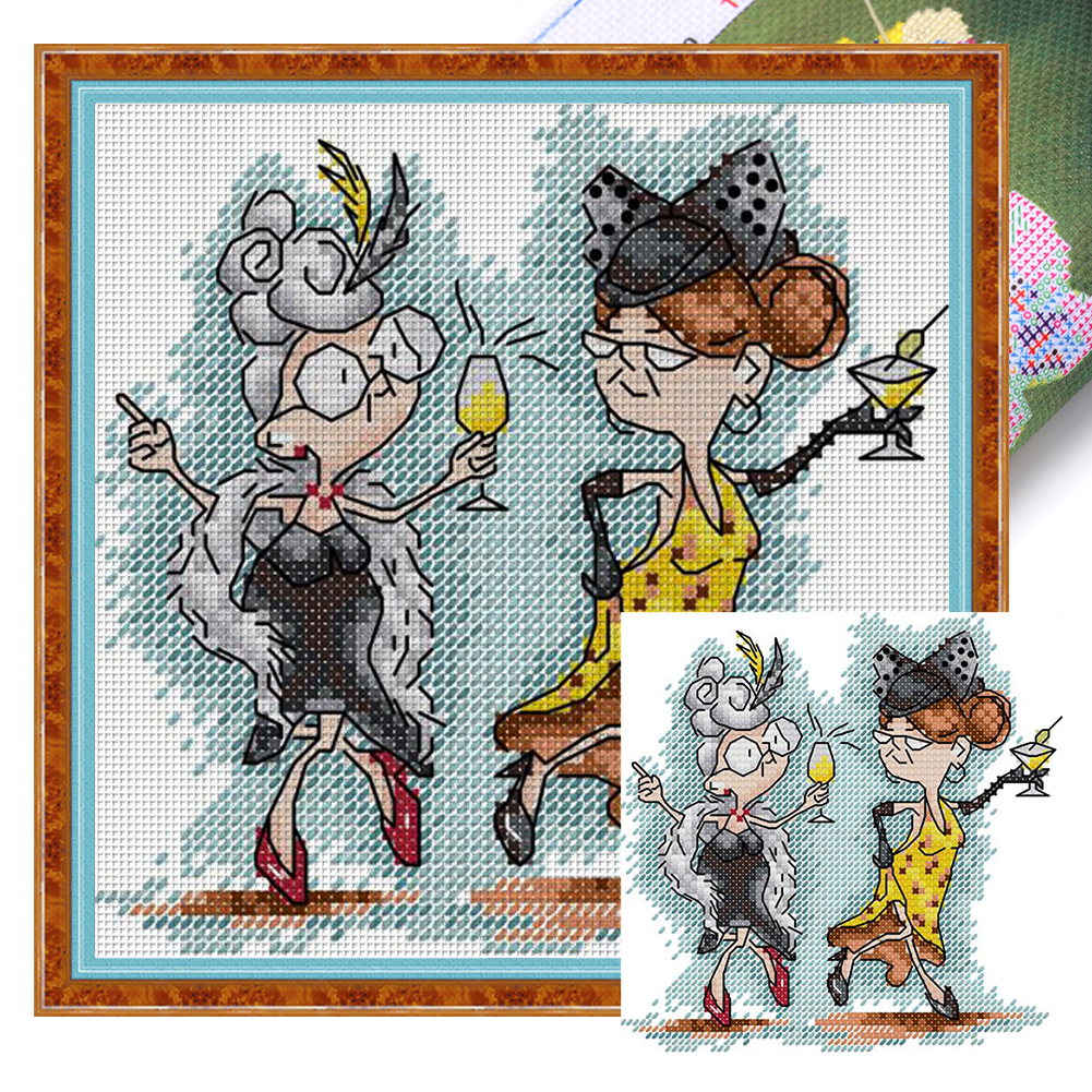 【Joy Sunday】Two Old Naughty Boys 2 Partial 14CT Pre-stamped Canvas(17*17cm) Cross Stitch(backstitch)