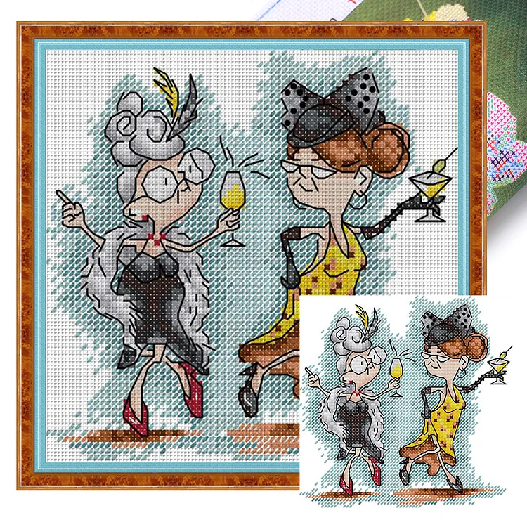 【Joy Sunday Brand】Two Old Naughty Boys 2 (17*17cm) 14CT Stamped Cross Stitch gbfke