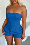 Blue Sexy Casual Solid Backless Strapless Sleeveless Two Pieces