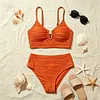 Ruched High-Waisted Bikini Set with Gold Paperclip Detail, 100% Swimwear for Beach Vacation by Inlyline