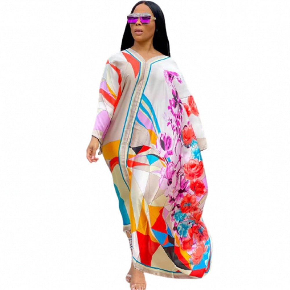 Boubou Africain Femme 2022 African Print Dashiki Clothes Big Size Women Dress Batwing Sleeve Ankara Dresses Girl Party Dress
