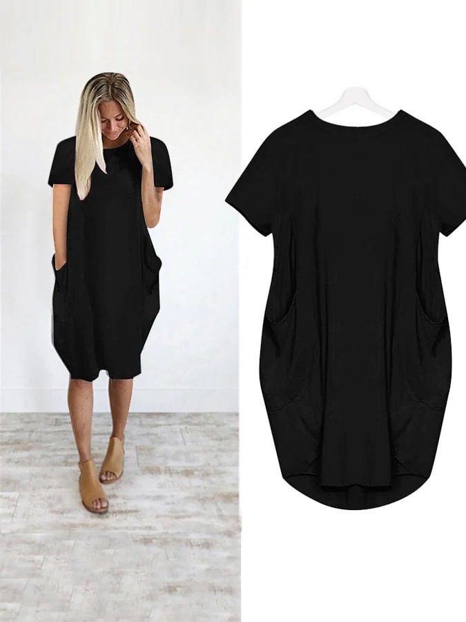 Women's Casual Solid Color Short Sleeve O-Outline Dress