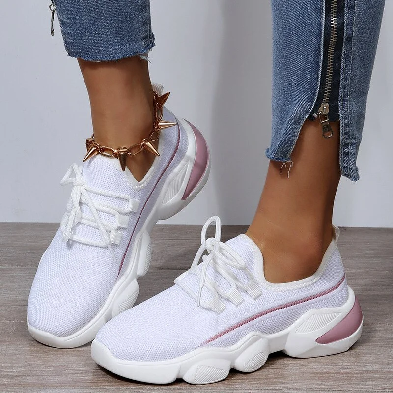 Qengg Sneaker Socks Women's 2022 New Fashion Lace-up Mesh Casual Sports Shoes Women Plus Size Flats Comfort Platform Vulcanize Shoes