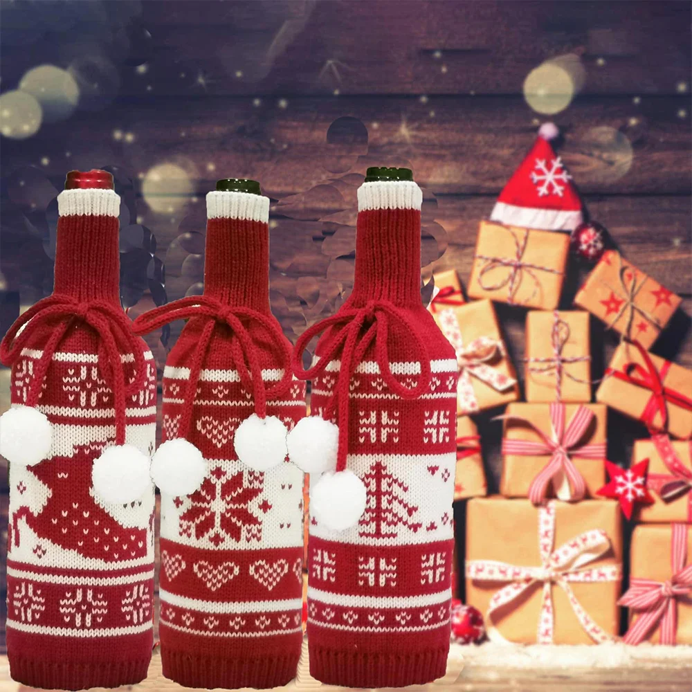 Christmas creative snowflake knitted wine bottle set decoration