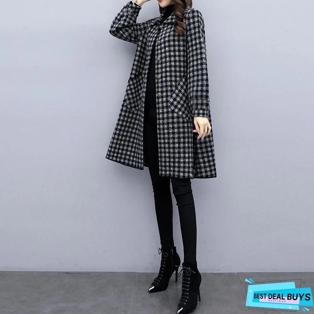 Long Small Fragrant Plaid Coat In Woolen Coat