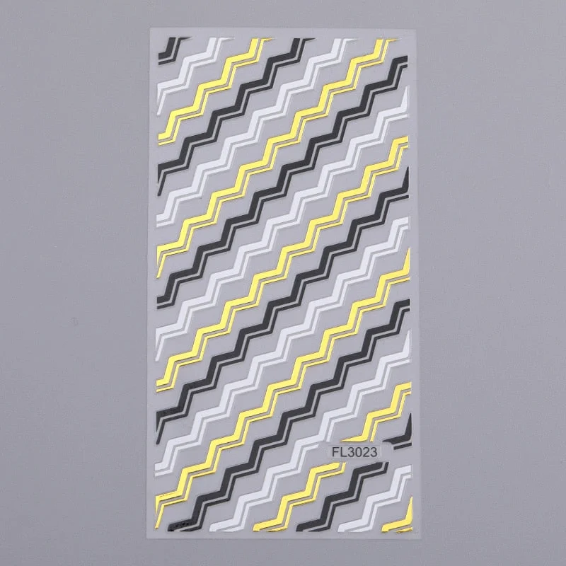Gold 3D Nail Sticker Curve Stripe Lines Nails Stickers Gradient Adhesive Striping Tape Nail Foil Nail Art Stickers Decals Silver-Nail Inspo