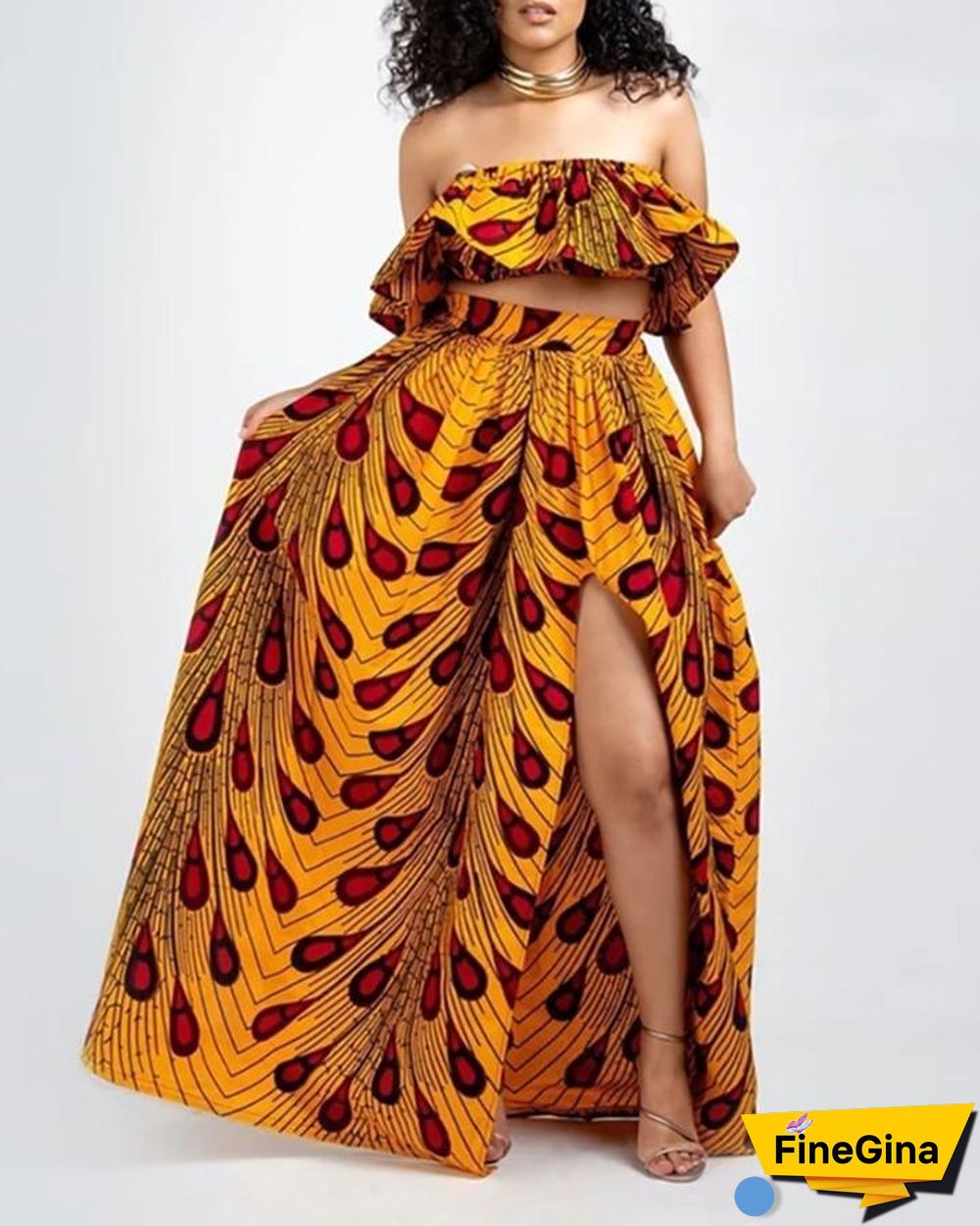 Leaf Print High Slit Maxi Skirt P13083