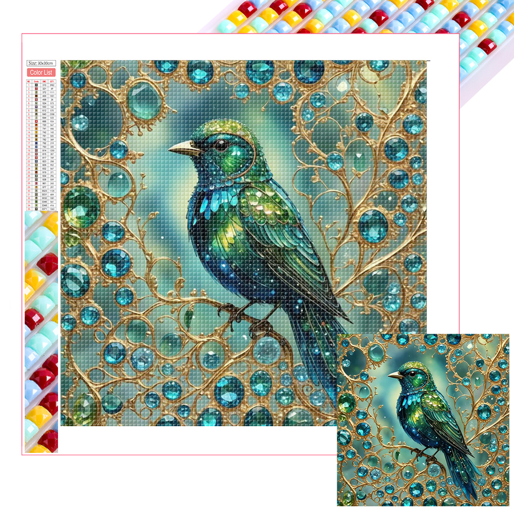 Glass Kingfisher 30*30cm(picture) full square drill diamond painting