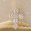 18K Yollow Gold Round Lab Diamond 6-Stone Cross Pendant Necklace