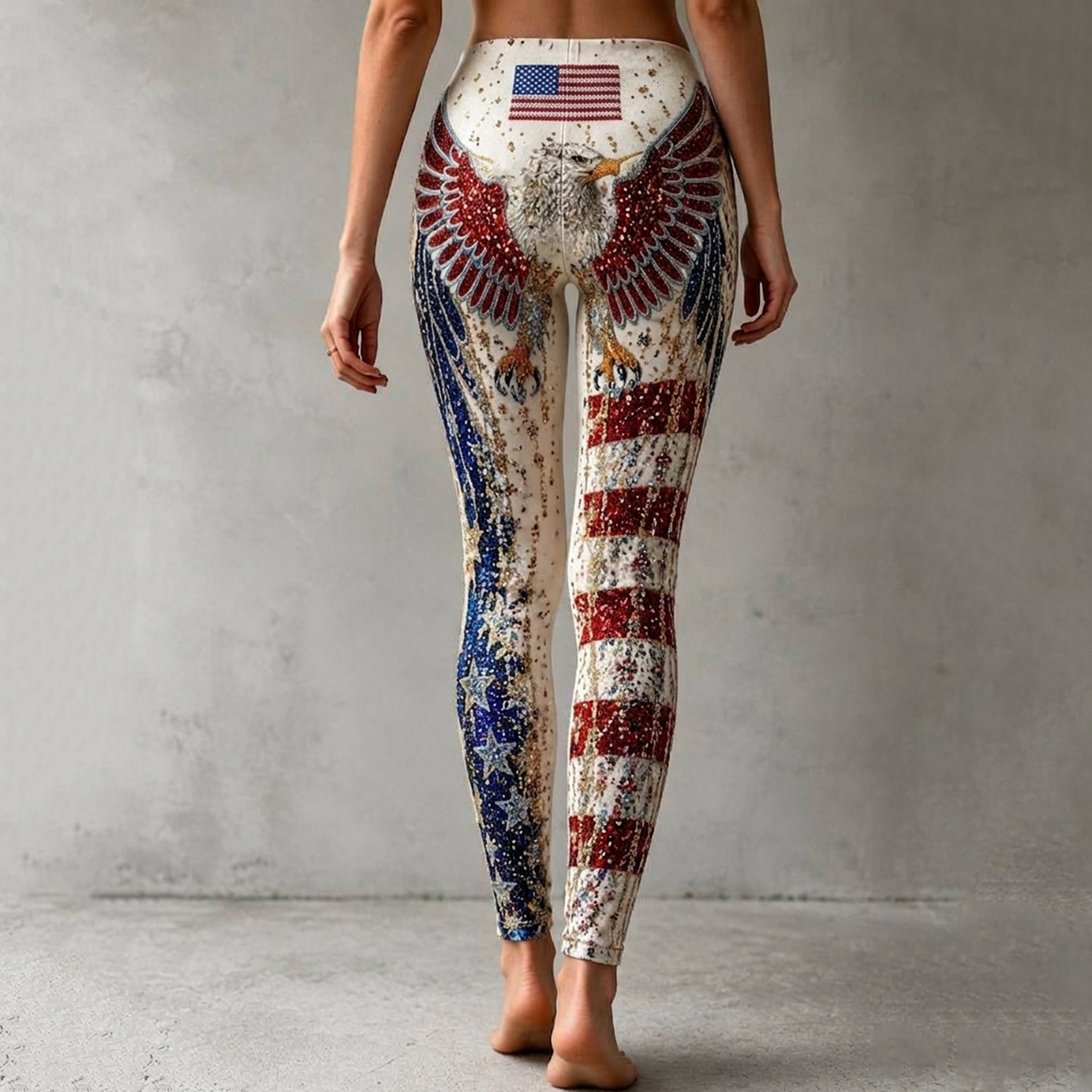 Women's Vintage 1776 Independence Day Flag And Eagle Pattern Casual Leggings elevenforest