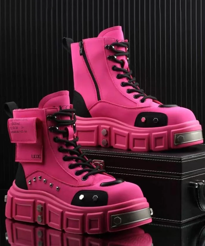 Rose Platform Faux Leather Stylish Splicing Boots