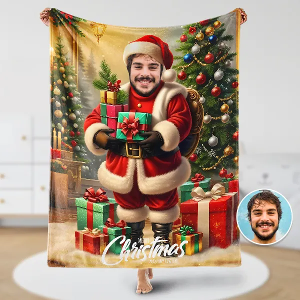 Custom Merry Christmas Blankets Personalized Face & Name Xmas Blanket Gifts For Boys