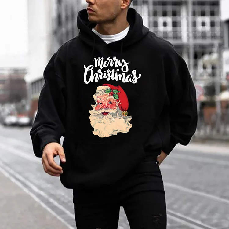 BrosWear Casual Merry Christmas Print Hoodie