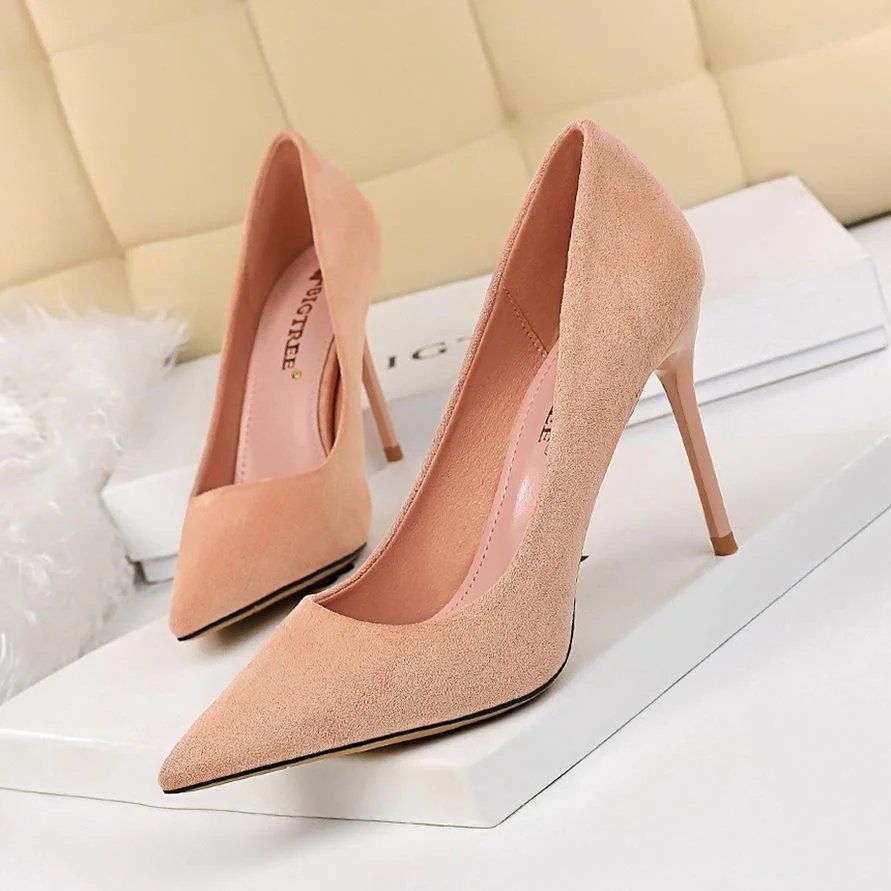 Fashion simple stiletto suede shallow pointy high-heeled sexy shoes