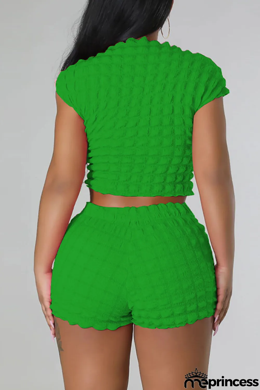 Rose Red Casual Solid Patchwork O Neck Short Sleeve Two Pieces