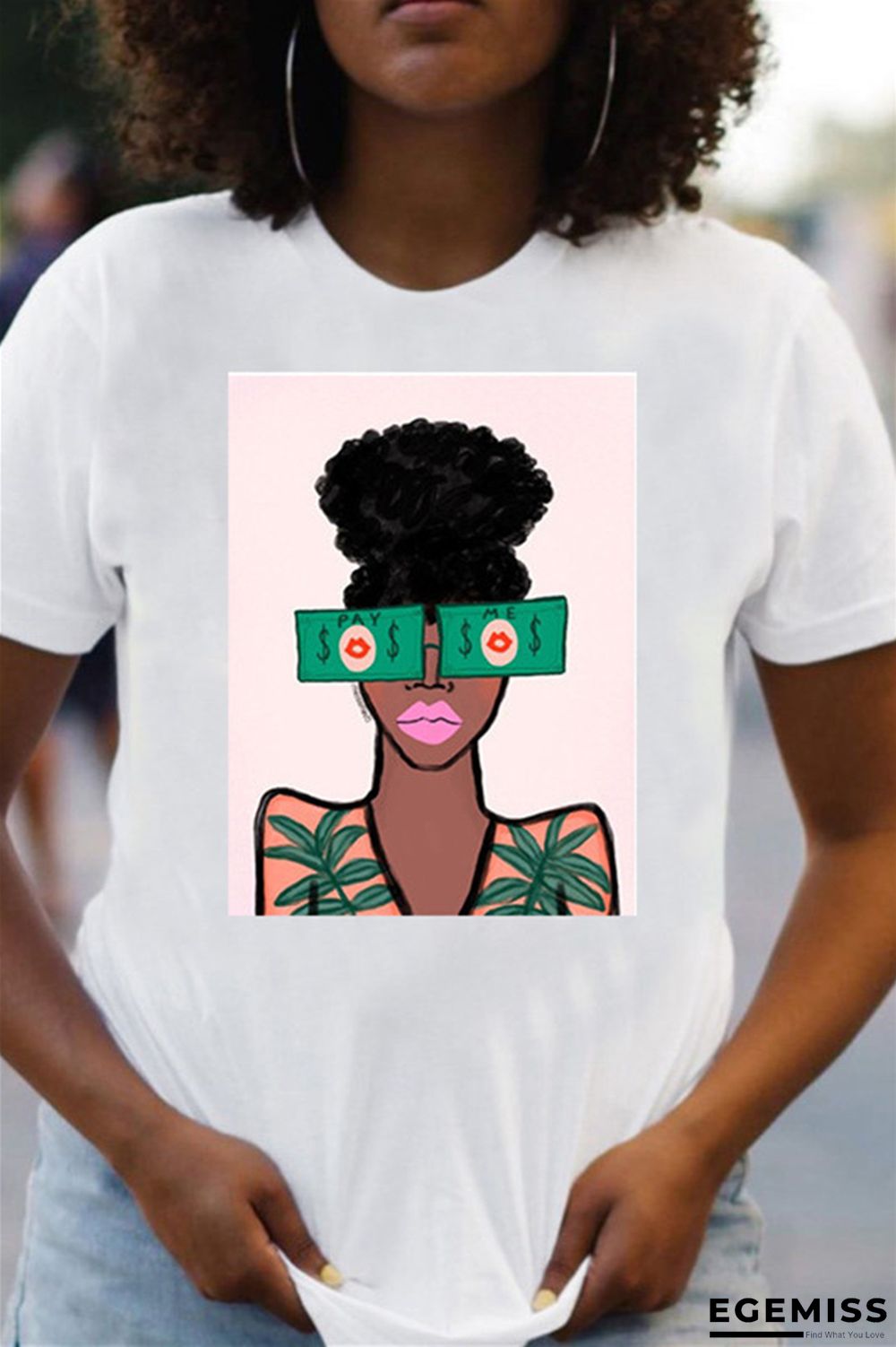 White Fashion Casual Print Short Sleeve T-shirt | EGEMISS