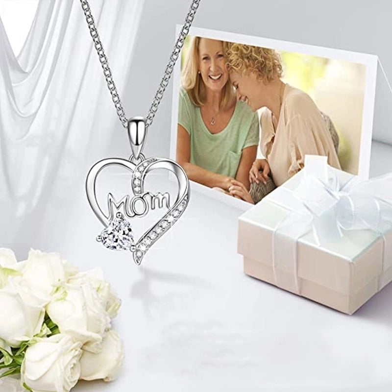 Minimalist Shiny Letter Heart Shape Copper Inlay Zircon Pendant Necklace