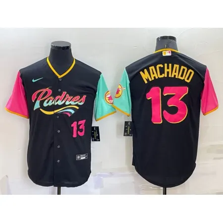 Men's San Diego Padres #13 Manny Machado 2022 Black City Connect Cool Base Stitched Jersey 21J2