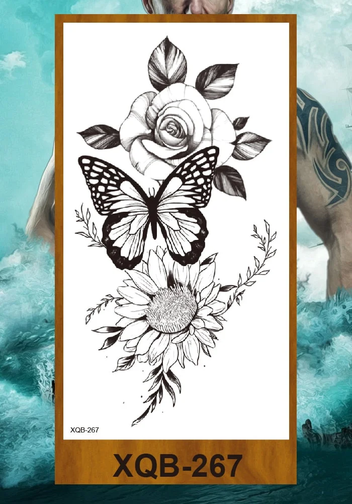 Temporary Tattoos Stickers Women Girls Arm Waist Buttocks Chest Art Fake Tatoo Sexy Flower Bush Peony Rose Lily Body Face Jewels