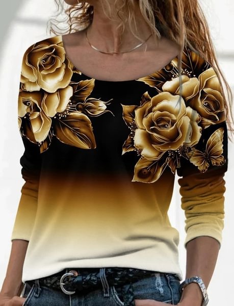 New Spring Autumn Women's Fashion Loose Casual Floral print long sleeve Floral print Round neck Autumn tshirt tops blouses 11 Colors - Shop Trendy Women's Clothing | LoverChic