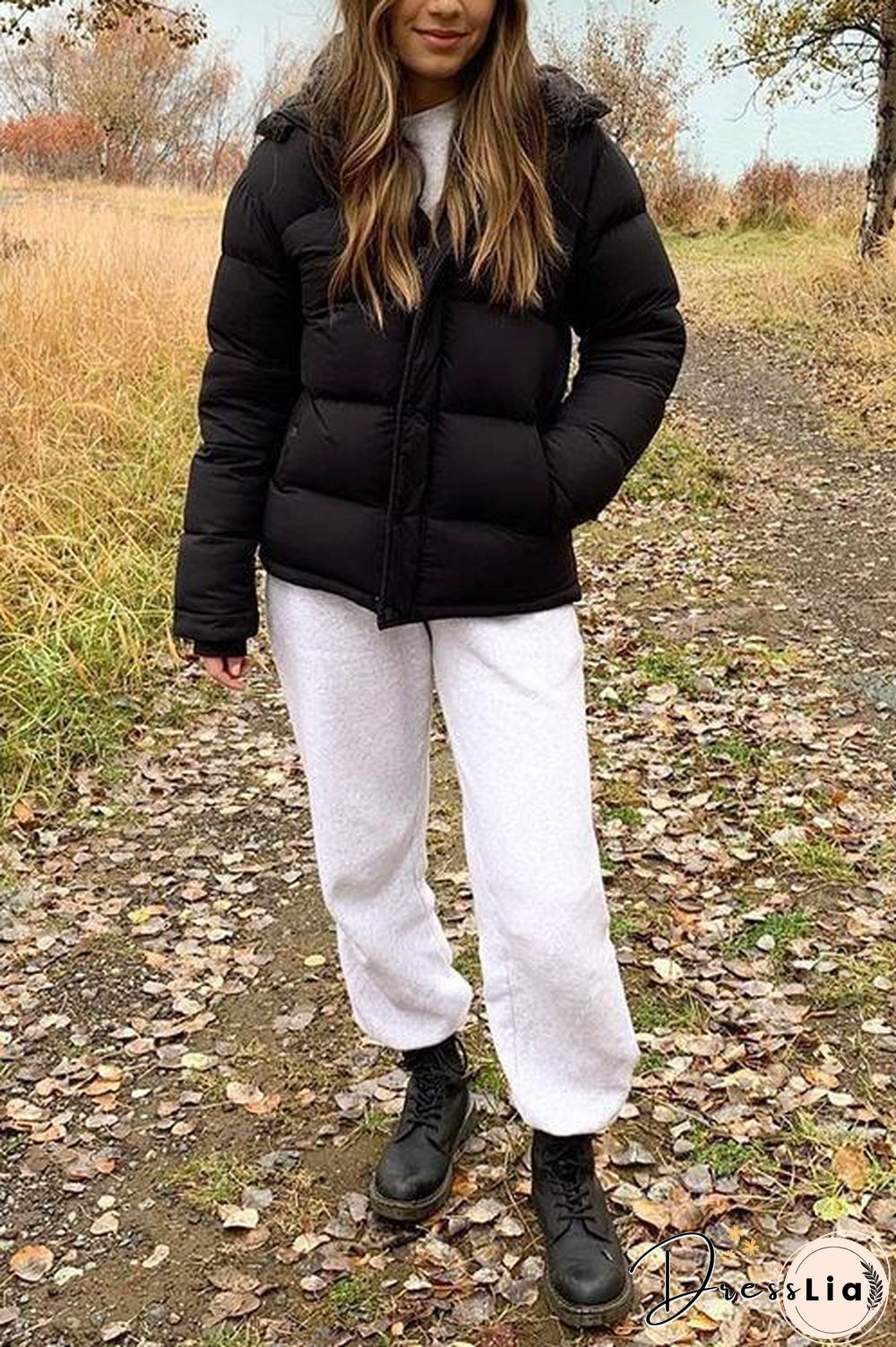 Zipper Button Hooded Coat