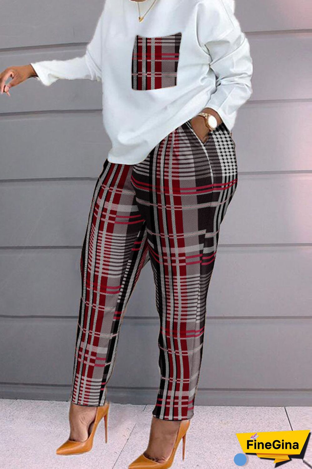 Blue Fashion Casual Print Patchwork O Neck Long Sleeve Two Pieces