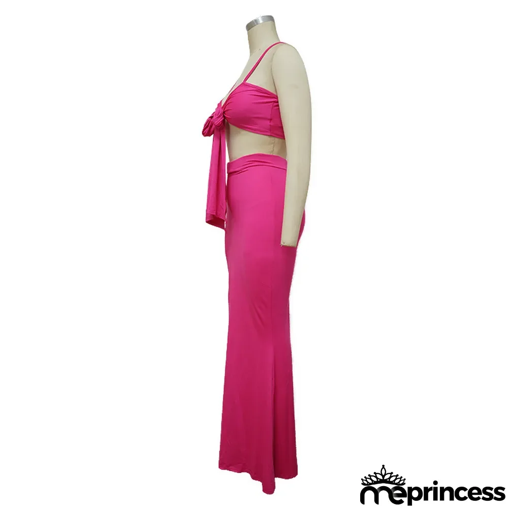 Summer Women's Suspender Sexy Wrap Bust Low Back Bow Tight Fitting Skirt Set