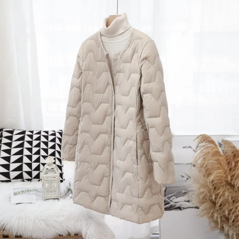 Toloer Autumn And Winter New Round Collar Down Jacket Female Medium Long Korean Version Comfortable White Duck Velvet Warm Light Coat Tide-Outfit Ideas