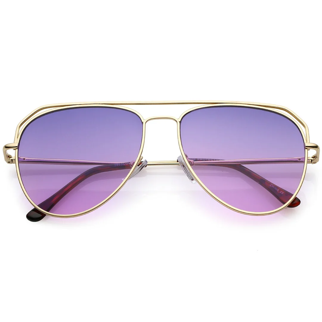 Modern Aviator glasses Open Metal Double Crossbar Gradient Flat Lens 55mm