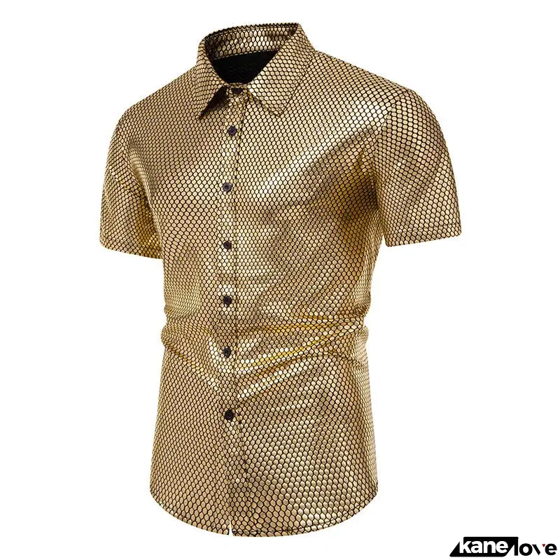 Men's Polyester Turndown Collar Short Sleeves Casual Wear Shirts