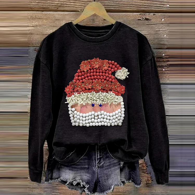 Wearshes Santa Claus Print Crew Neck Casual Sweatshirt