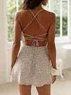 Floral Printed  Lace-Up Backless Condole Belt Mini Dress