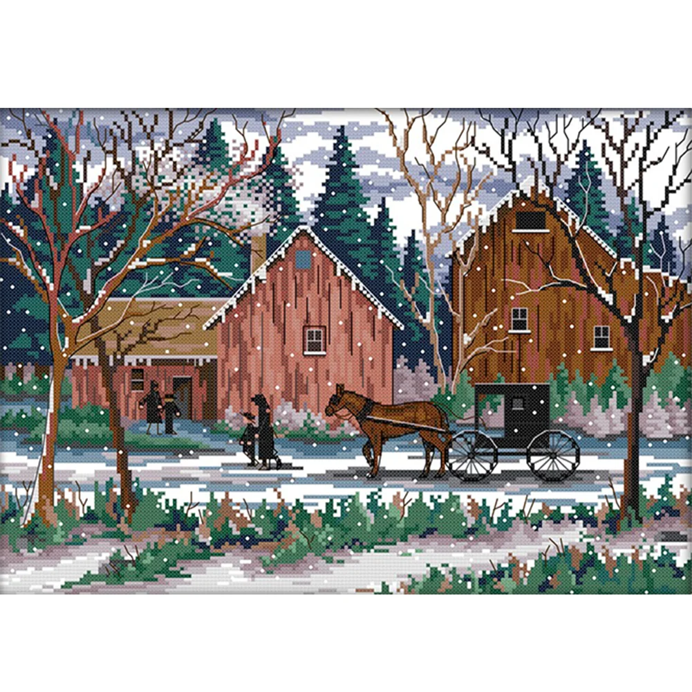 DIY Stamped Cross Stitch 14CT Full Embroidery 42*32cm - Snowy Days