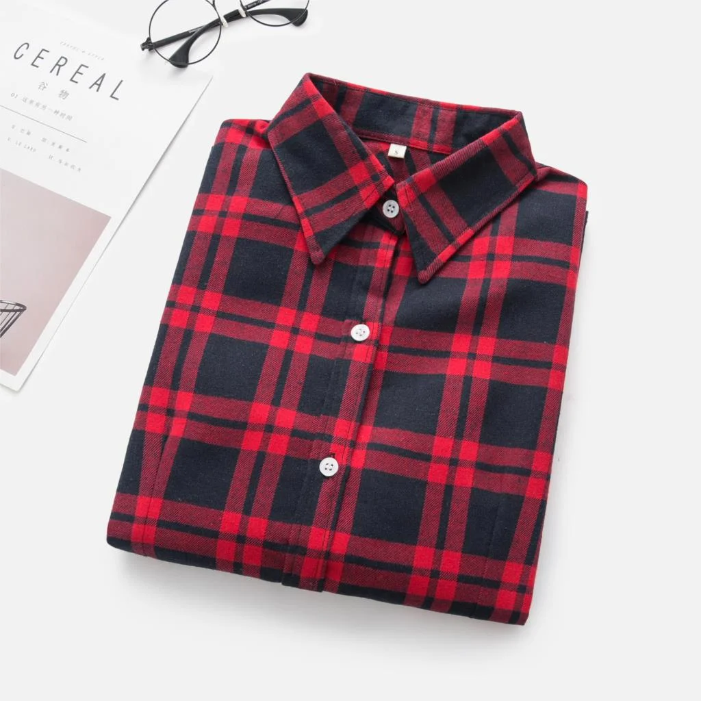 2021 New Brand Plaid Shirt Female College Style Women's Blouses Long Sleeve Flannel Shirt Plus Size Cotton Blusas Office Tops