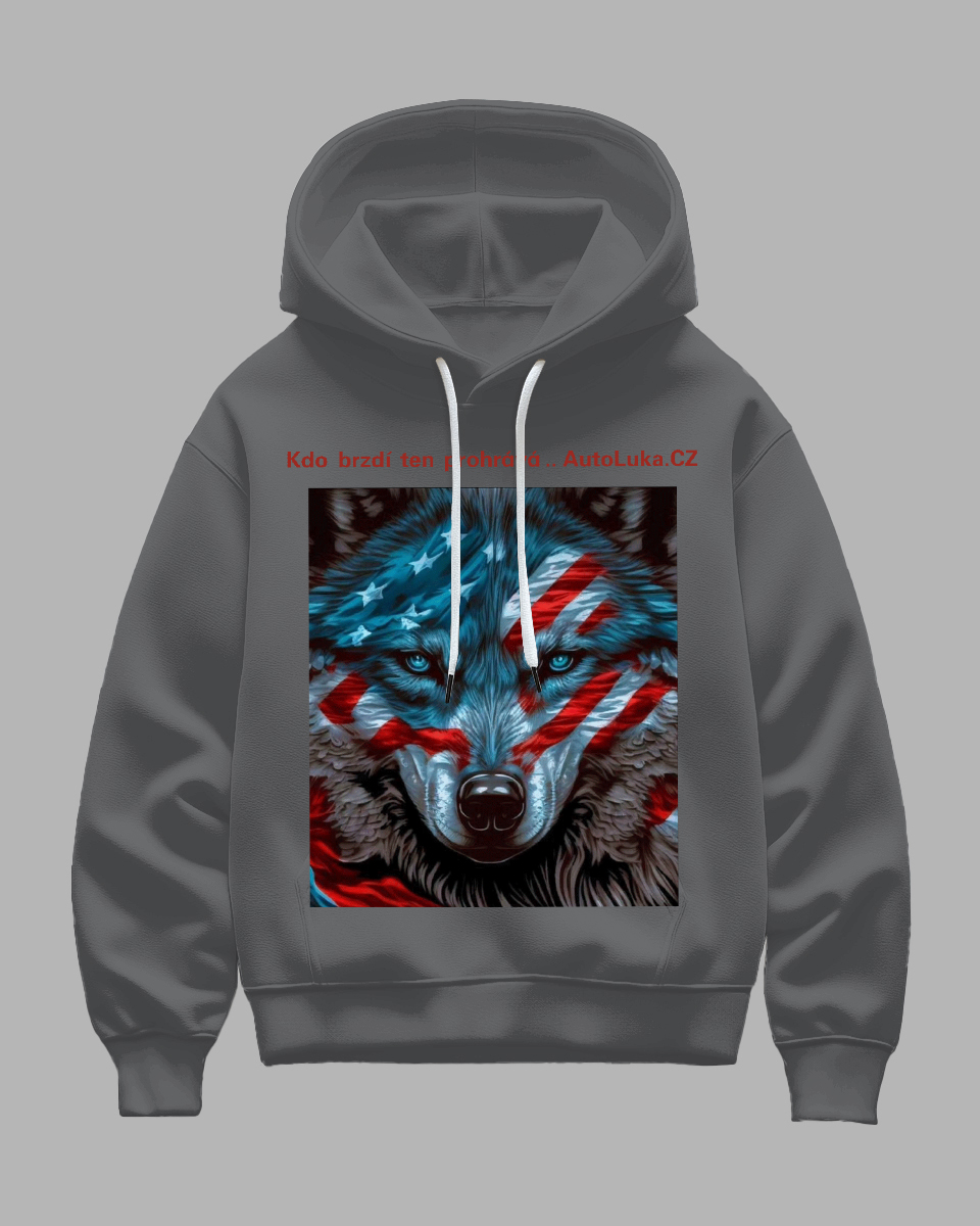 Big Guys Gray American Flag Wolf Printed Hoodie