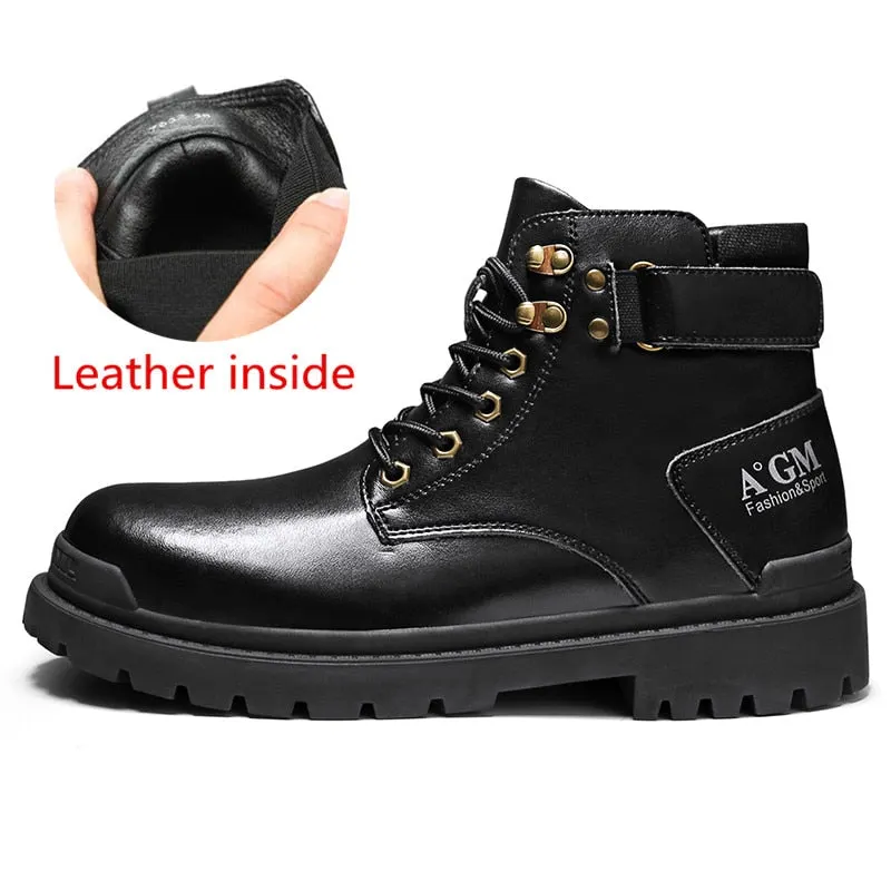 Motorcycle Winter Mens Shoes Thick Plush Warm Men Snow Boots Waterproof Male Ankle Boots Outdoor Non-slip Hiking Boots Work