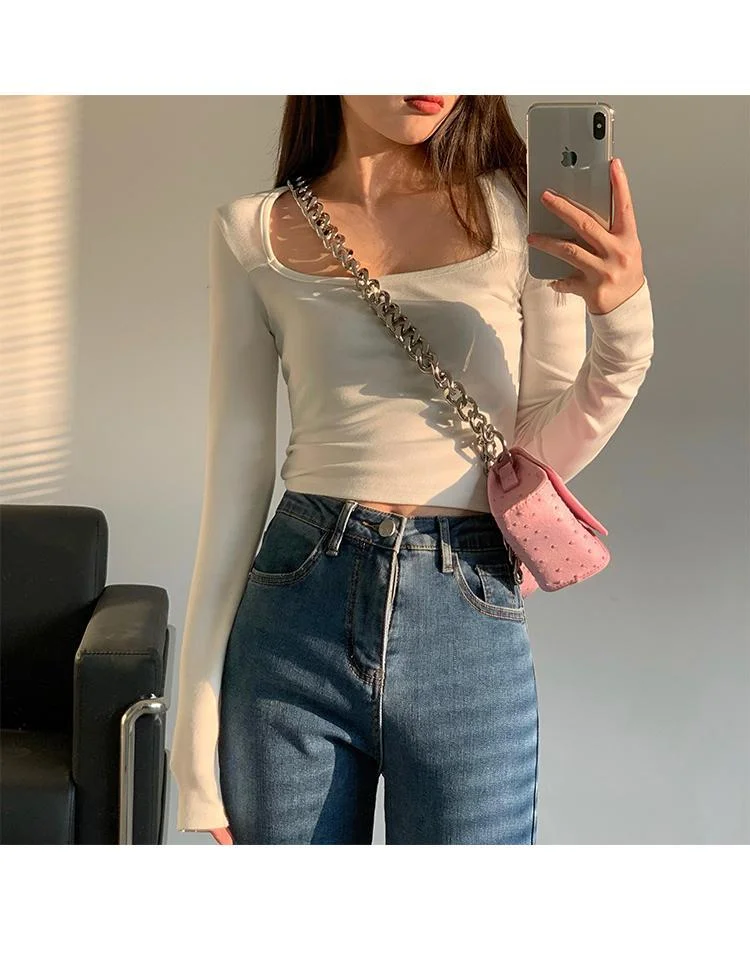 Korean Fashion Slim-fit square-neck knitted top TK120