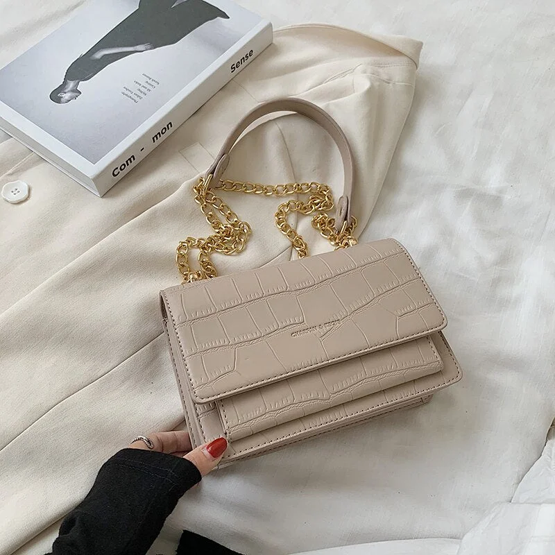 էѧӧܧ Popular Chain Bag Handbag 2020 New Fashion Wild Shoulder/Crossbody Bag Net Red Texture Square Sling Bag