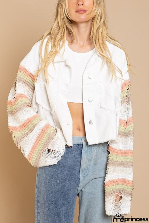 Crochet Sleeve Denim Crop Jacket