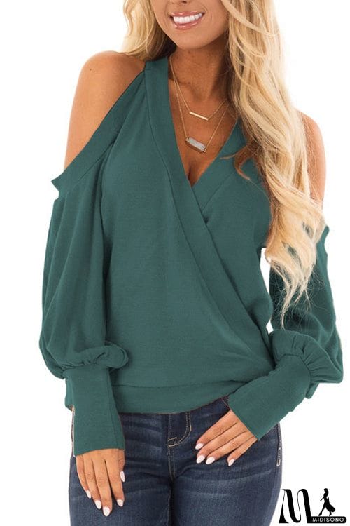 MidiSono - Casual Off-Shoulder Lantern Sleeve Top