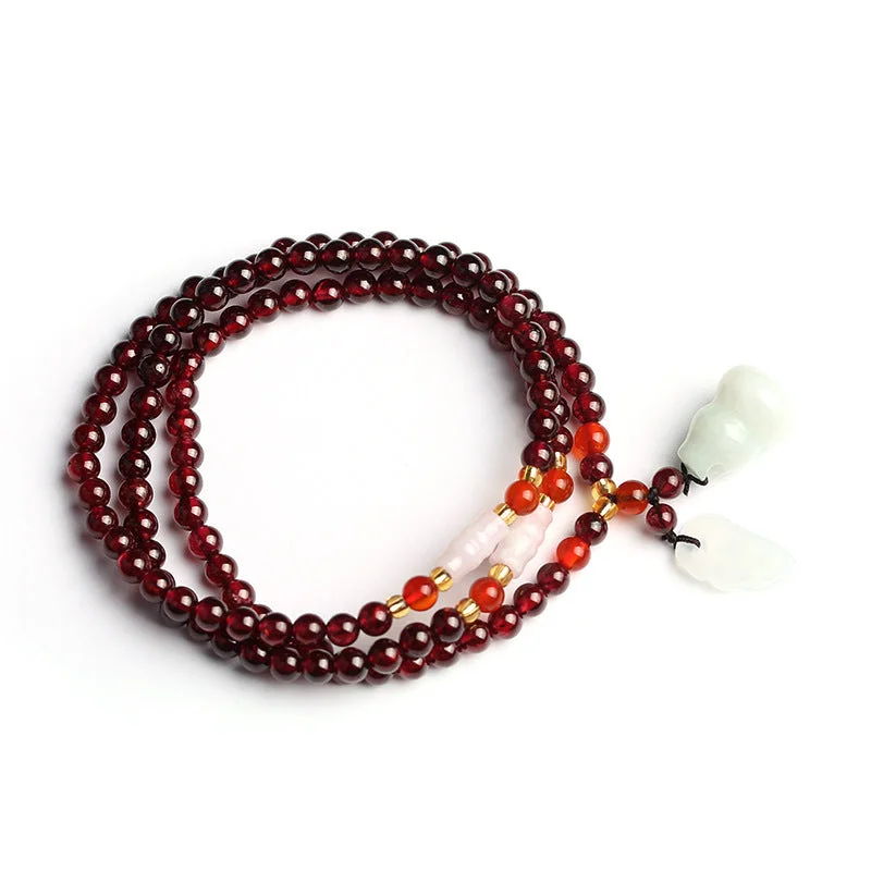 108 Garnet Gourd Leaf Necklace Blessing Protection Mala Bracelet