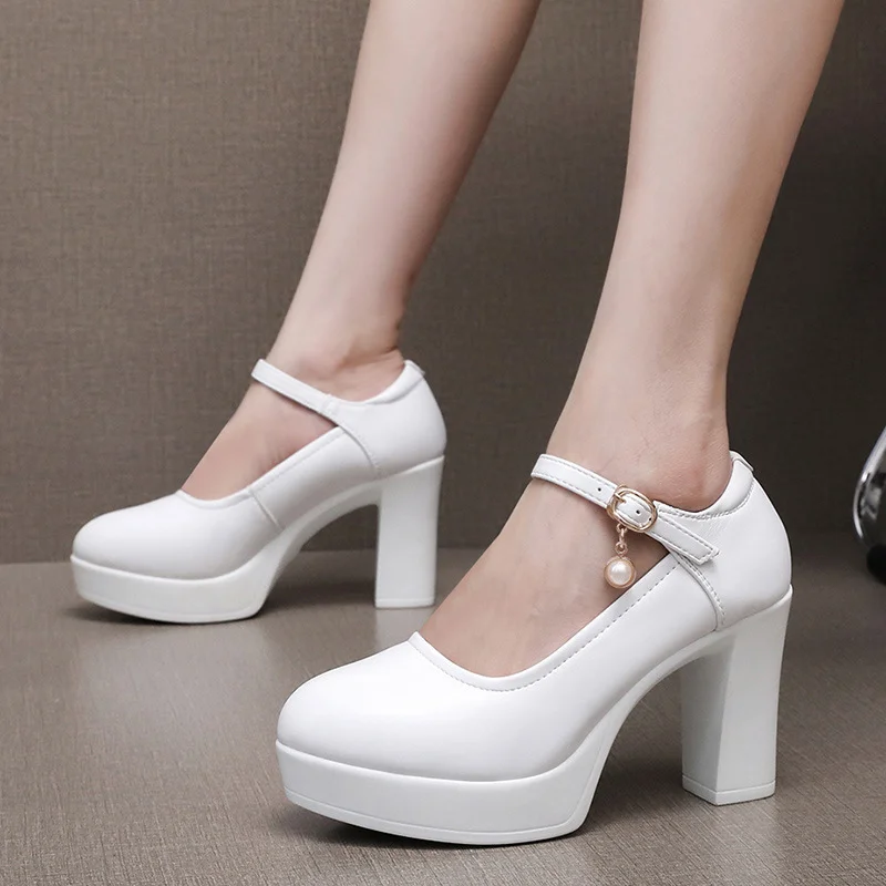 Breakj Breakj 6Cm Silver Heeled Show Shoes Thick-Singing Leather Shoes Thick-Soled Model Single-Shoe Large-Size Working Shoes