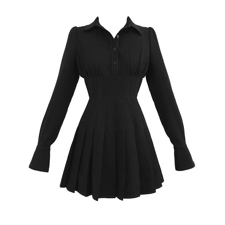 High Waist Pleated Shirt Dress