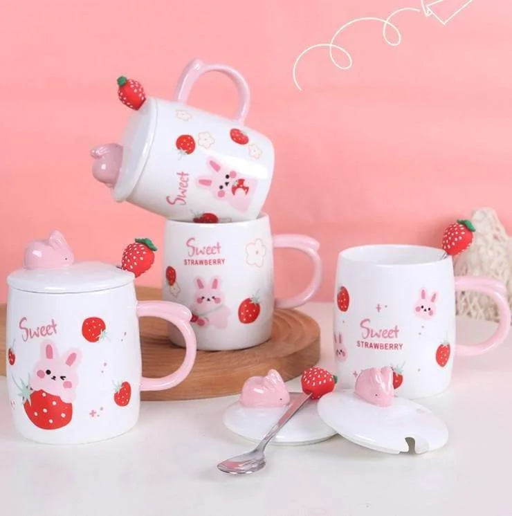 Kawaii Sweet Strawberry Rabbit Cute Mug Cup SP16163
