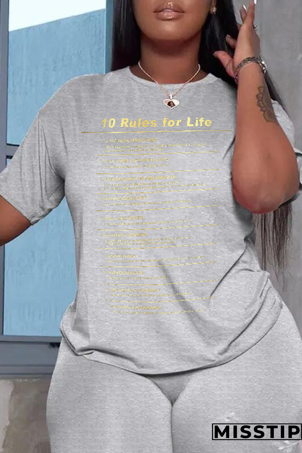 Black Casual Print Letter O Neck T-Shirts